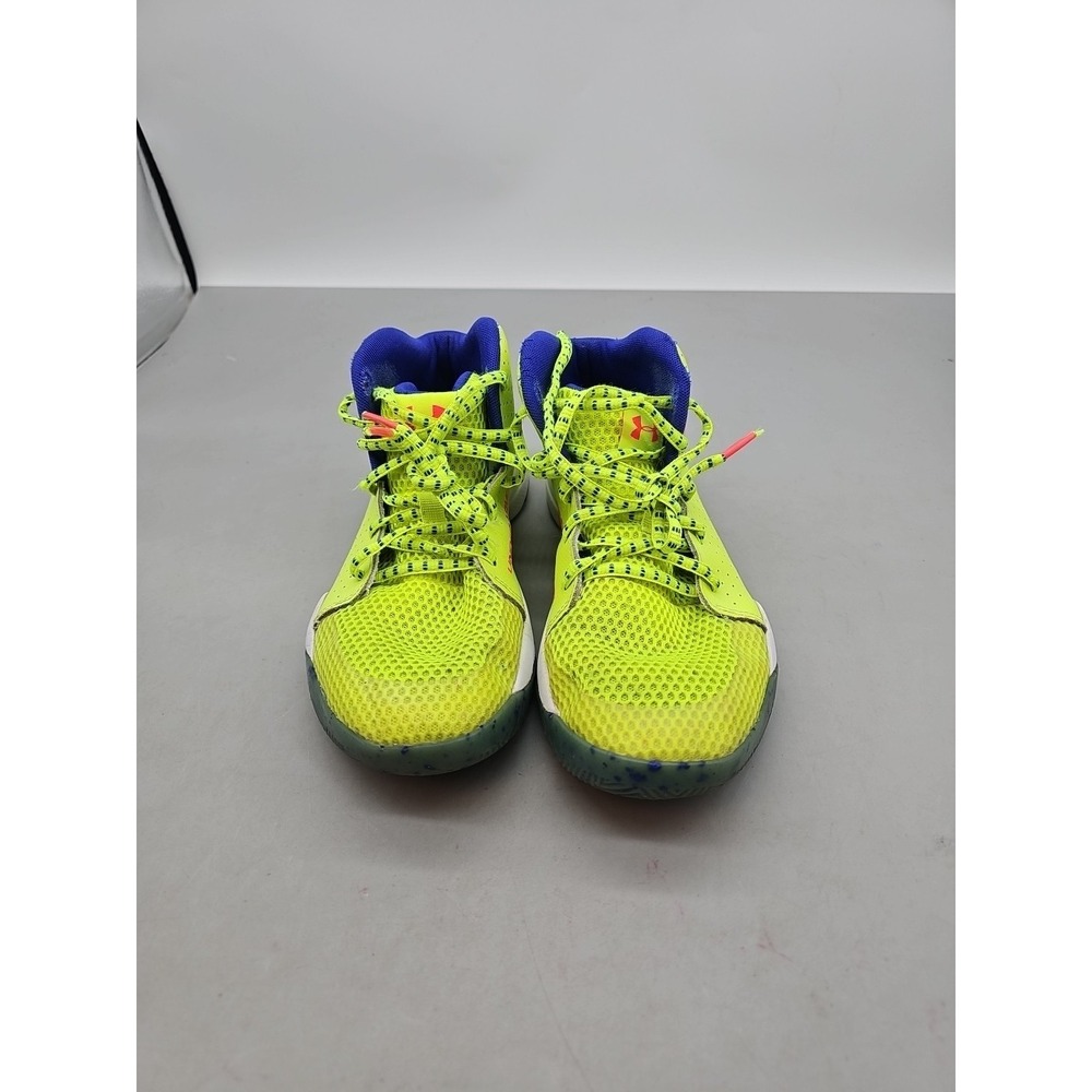 Under Armour Youth 6Y Jet Splash Basketball Shoes Yellow Blue Mesh Lace Up‎ Mid - Picture 2 of 8